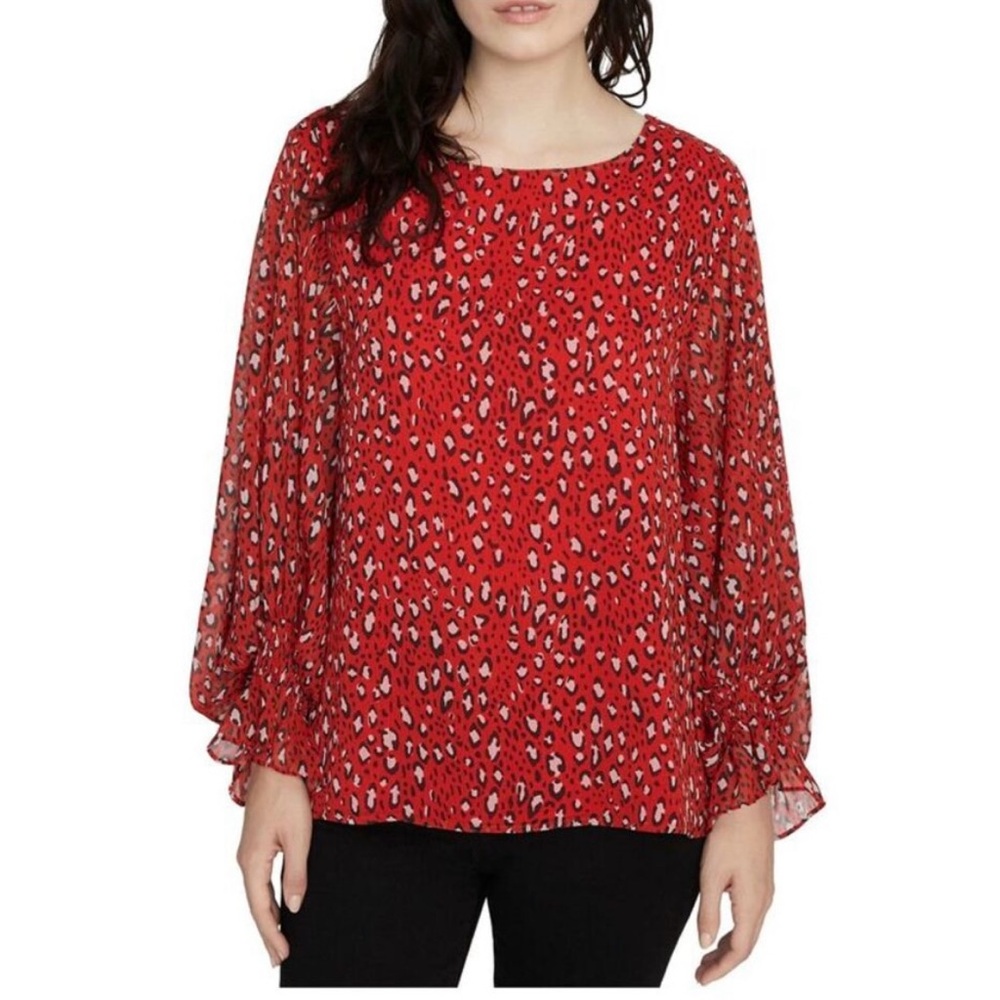 Sanctuary Red Long Sleeve Animal Print‎ Top